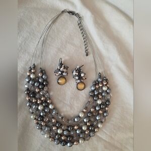 New York & Company Multi-Strand Beaded Statement Necklace & Earring Set